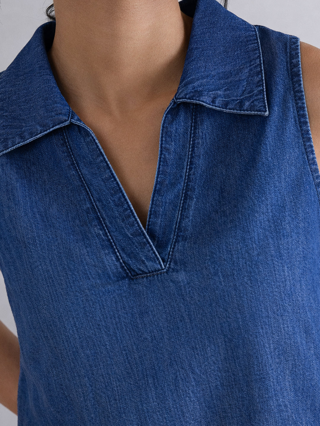 Navy Blue Sleeveless Denim Co-Ord