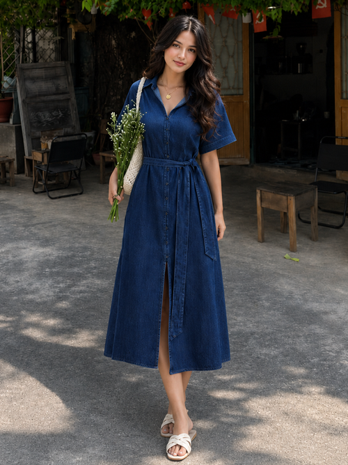 DenimClassic Navy Midi Shirt Dress