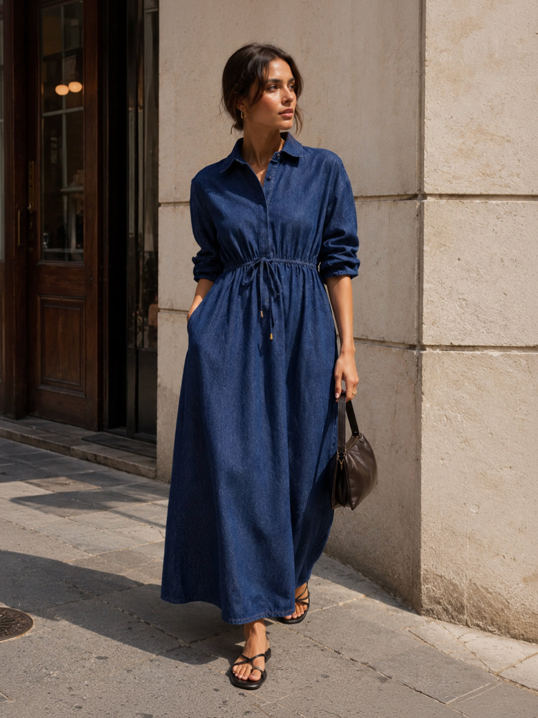 denim shirt maxi dress Mylie and functional side pockets for everyday convenience Wild Willow Denim Maxi Dress