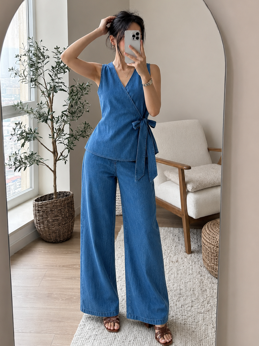 DenimLite Mid Blue Wrap Top Co-ord