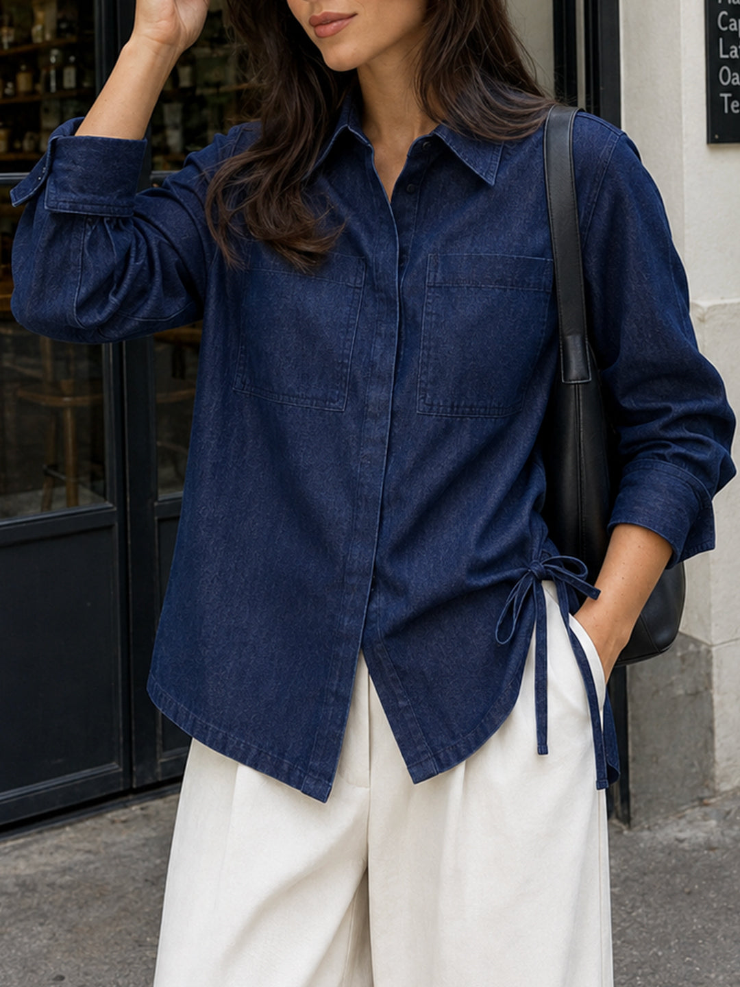 DenimLite Navy Side Tie-Up Detail Shirt
