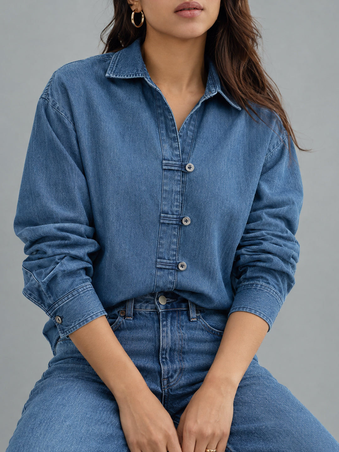 DenimLite Blue Button Detail Shirt
