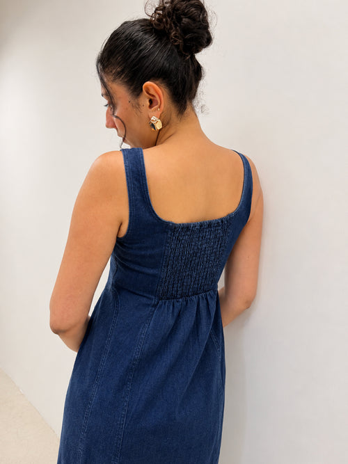 DenimStretch Navy Fit And Flare Midi Dress