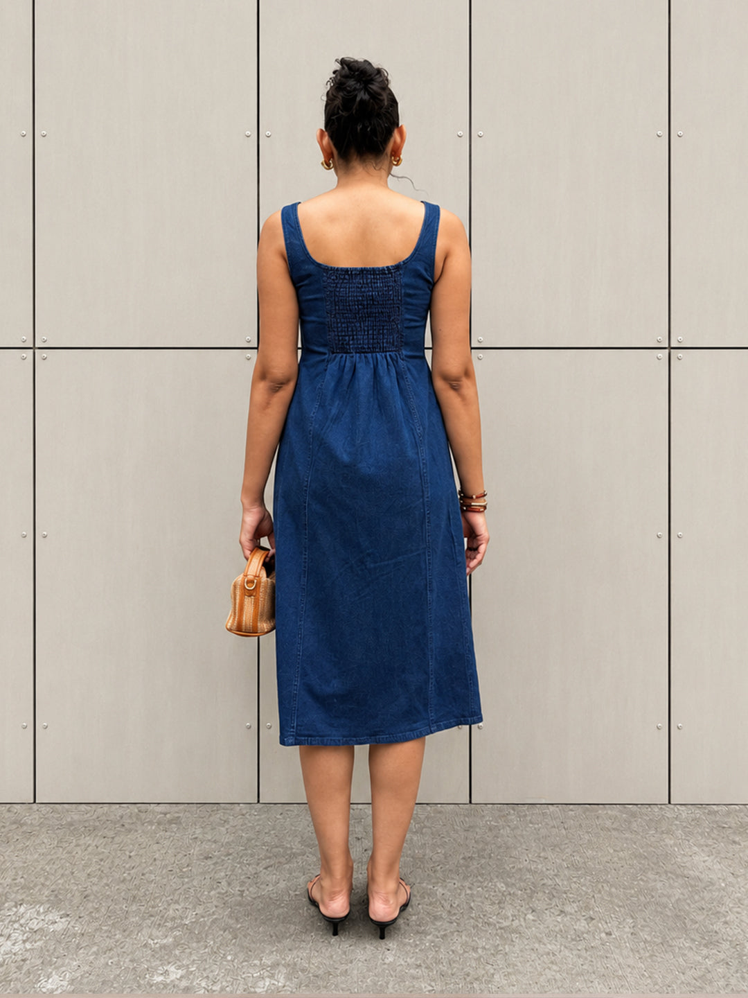 DenimStretch Navy Fit And Flare Midi Dress