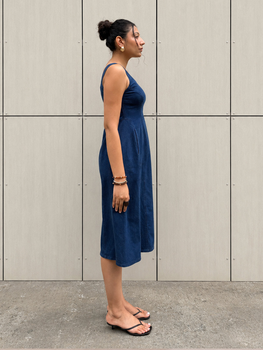 DenimStretch Navy Fit And Flare Midi Dress