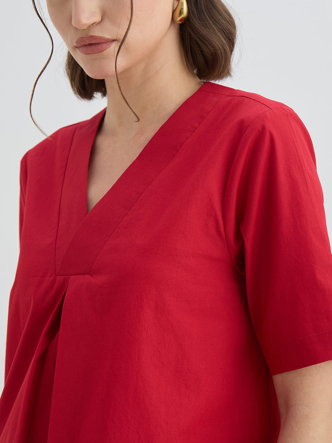 Red Poplin A-Line Knee Length Dress
