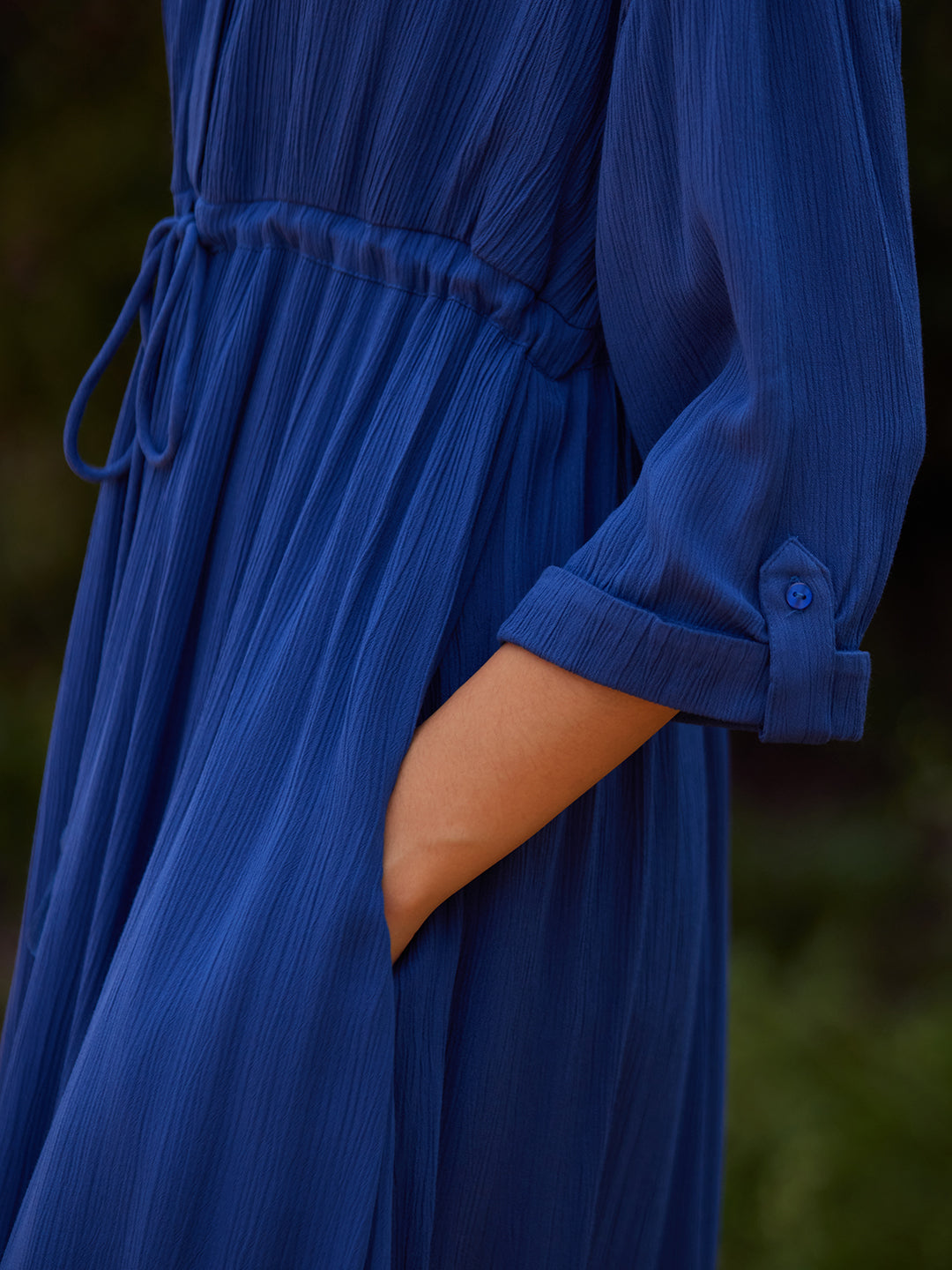 Blue Crinkled Shirt Maxi Dress