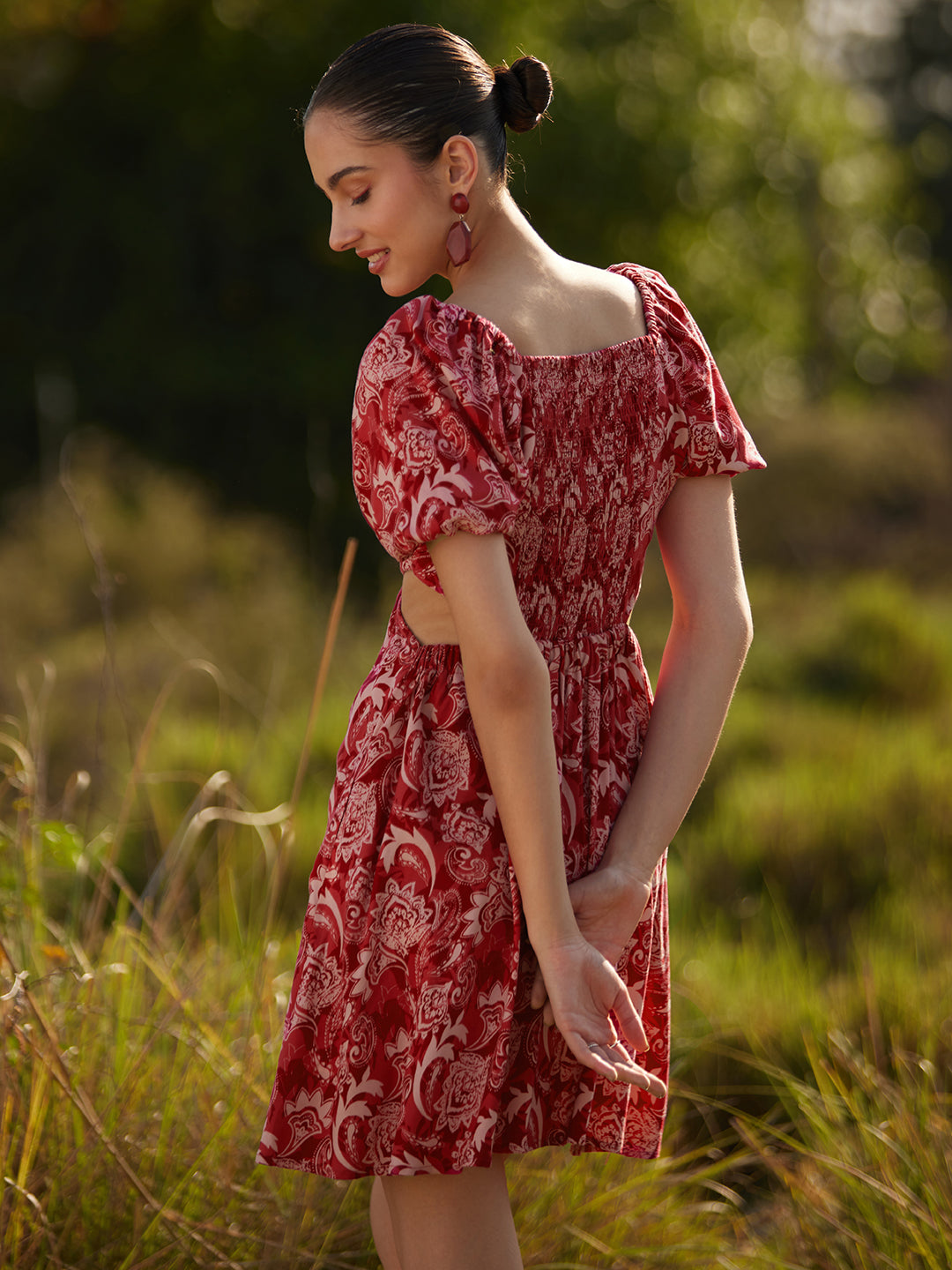 Red Paisley Cut Out Mini Dress