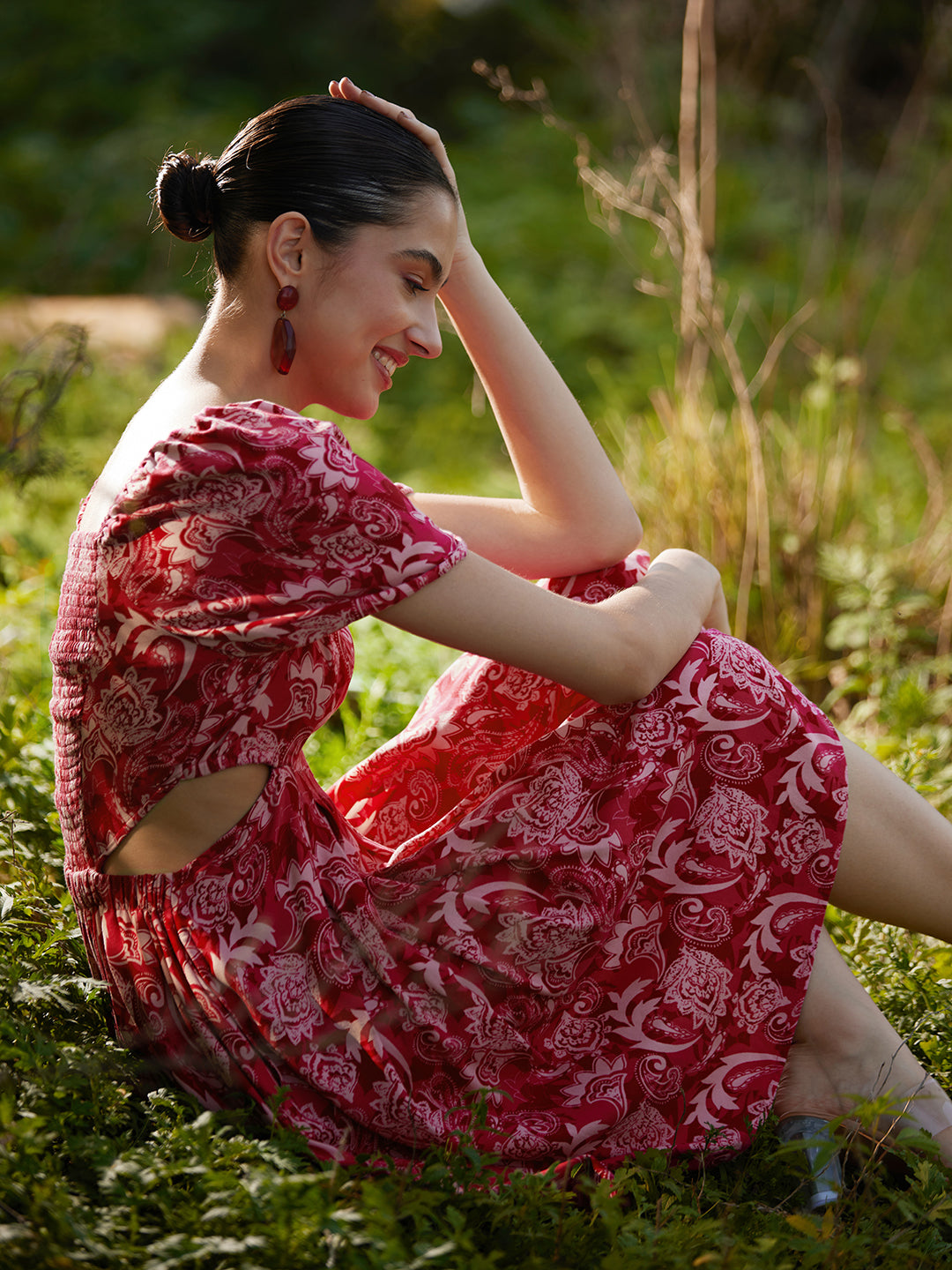 Red Paisley Cut Out Mini Dress