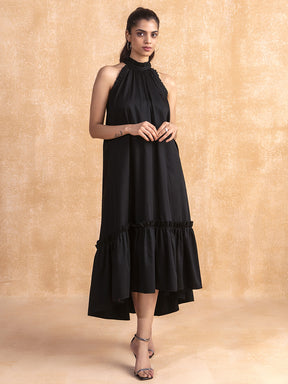 Black Cotton Tiered Maxi Dress