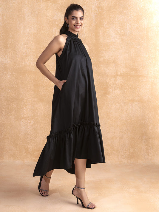 Black Cotton Tiered Maxi Dress