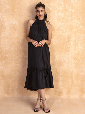 Black Cotton Tiered Maxi Dress