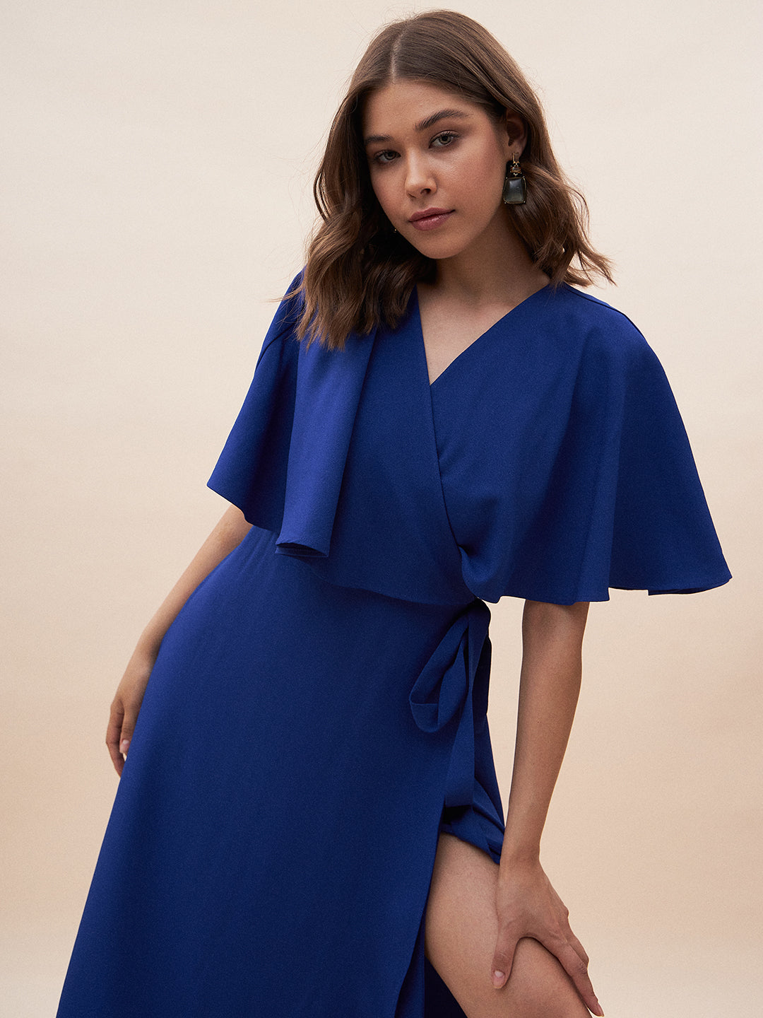 Blue Wrap Formal Maxi Dress