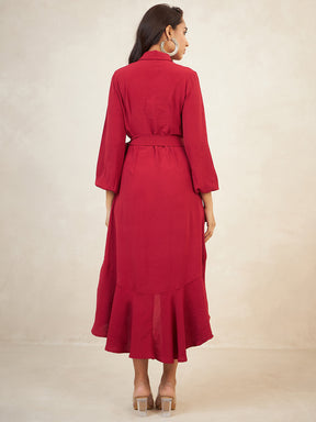 Red Wrap High Low Midi Dress