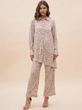 Beige Animal Printed Shirt Co-Ord Set