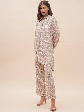 Beige Animal Printed Shirt Co-Ord Set