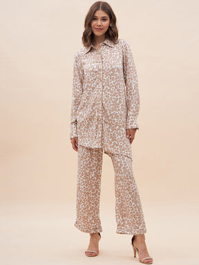 Beige Animal Printed Shirt Co-Ord Set
