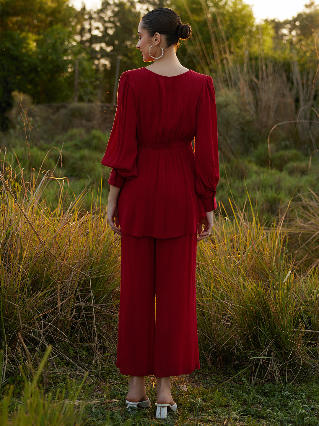 Red Crinkled Asymmetric Co-Ord Set