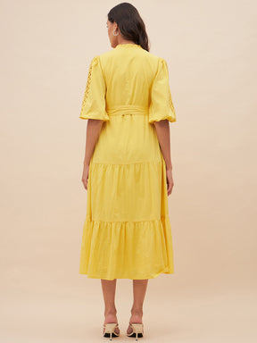 Yellow Cotton Schiffli Maxi Dress