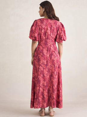 Red Floral Print Button Down Maxi Dress