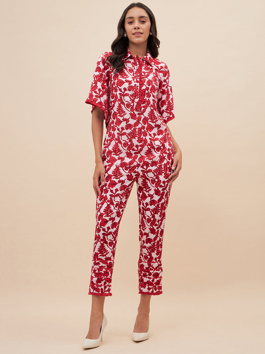 Red Floral Print Coord Set