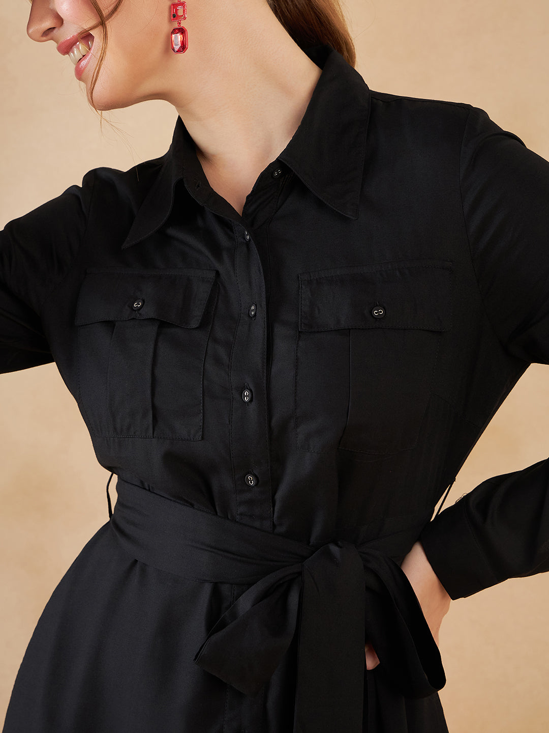 Black Button Down Shirt Maxi Dress