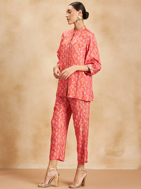 Pink Floral Lace Detail Co-Ord Set