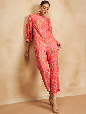 Pink Floral Lace Detail Co-Ord Set