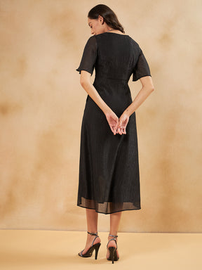 Black Lurex Pleat Detail Wrap Maxi Dress