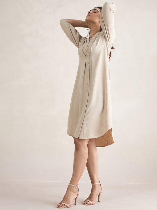 Beige Button Down Midi Dress