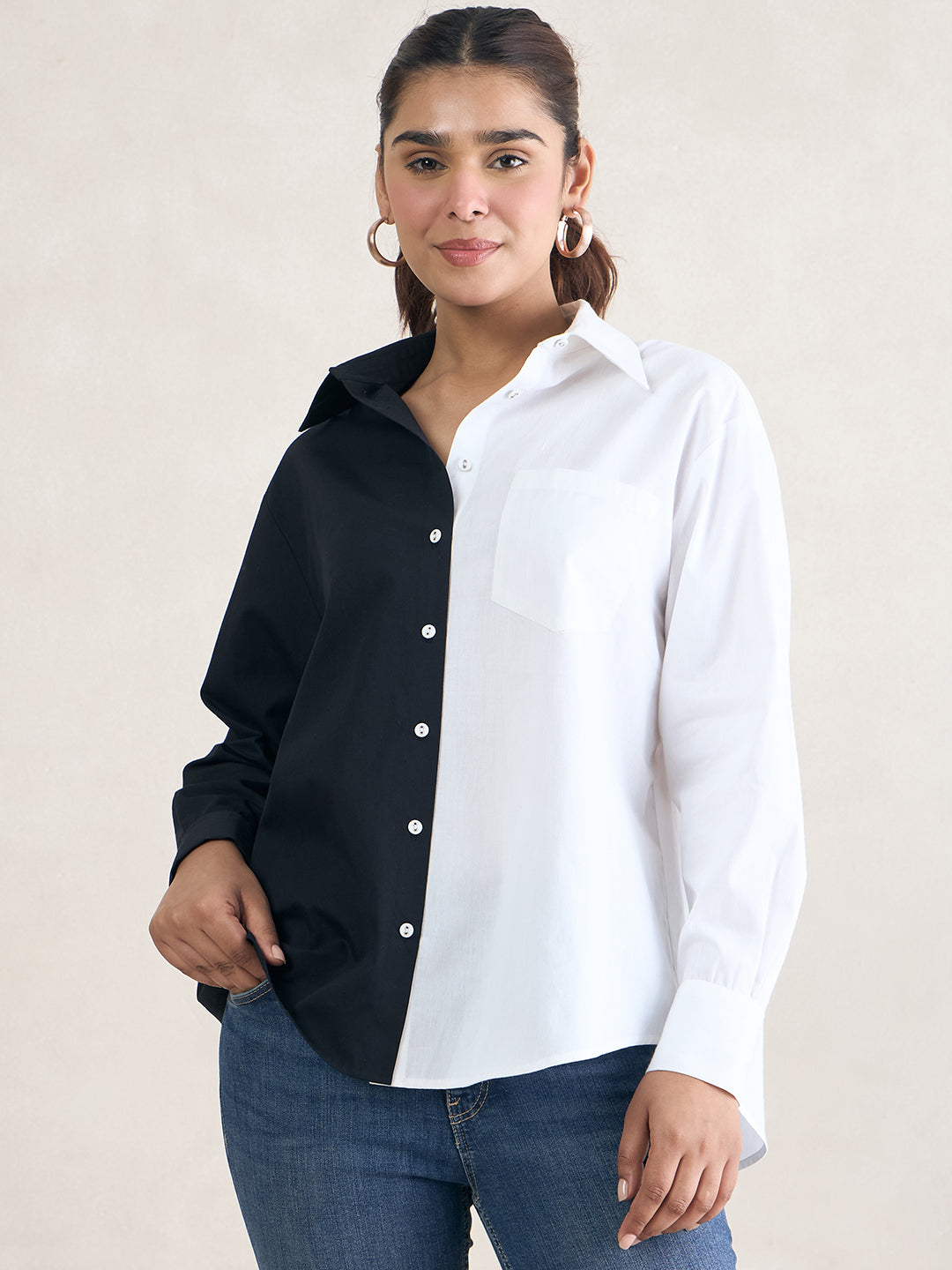 Black And White Colorblock Shirt