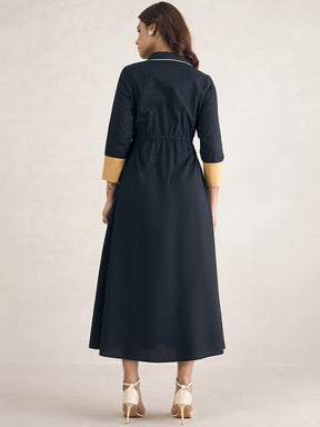 Black Button Down Colorblock Maxi Dress