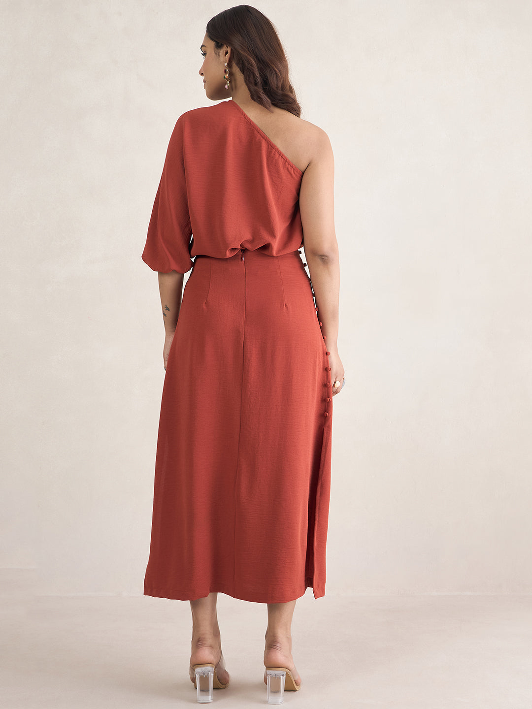 Rust One Shoulder Skirt Co-Ord Set