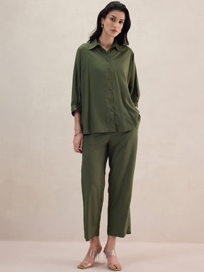 Olive Kimono Sleeve Shirt Co-Ord Set