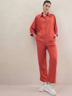 Rust Kimono Sleeve Shirt Co-Ord Set