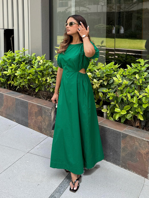Green Poplin Cut Out Maxi Dress