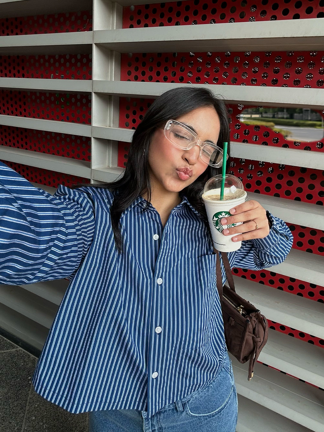 Navy Stripe Straight-Hem Crop Shirt