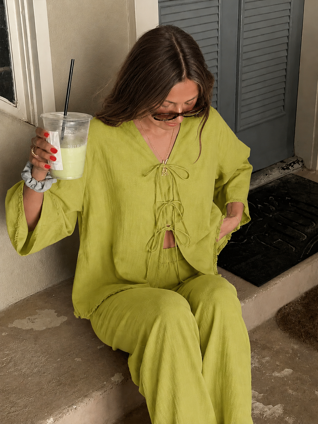 LinenLite Citrine Green Tie-up Co-ord