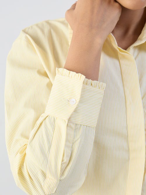 Yellow Cotton Stripe Frill Detail Shirt