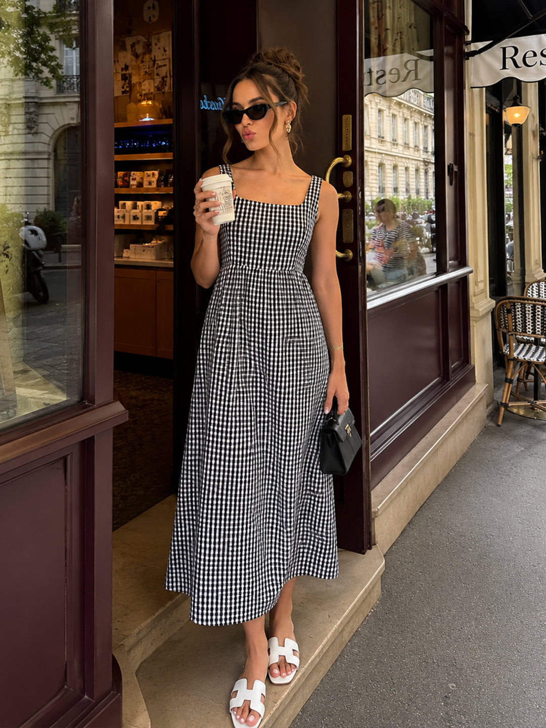 Black Gingham Sleeveless Maxi Dress