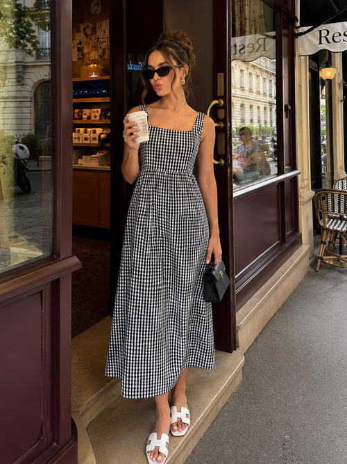 Black Gingham Sleeveless Maxi Dress