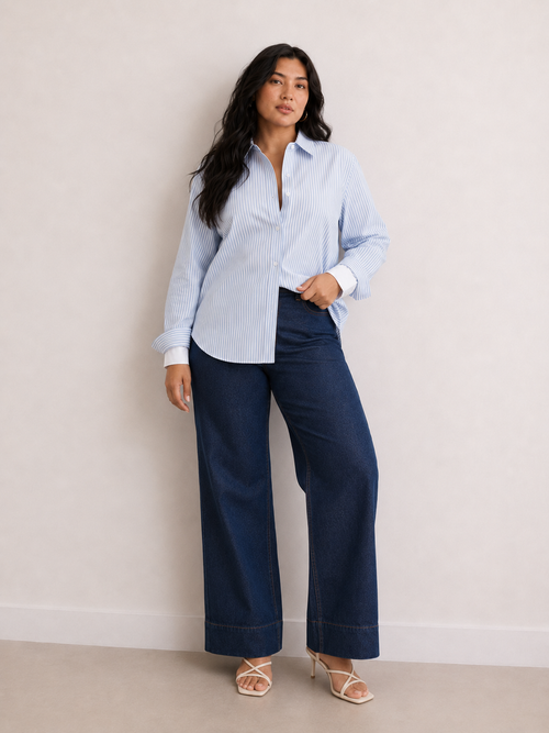 Blue Stripe Double Cuff Detail Shirt