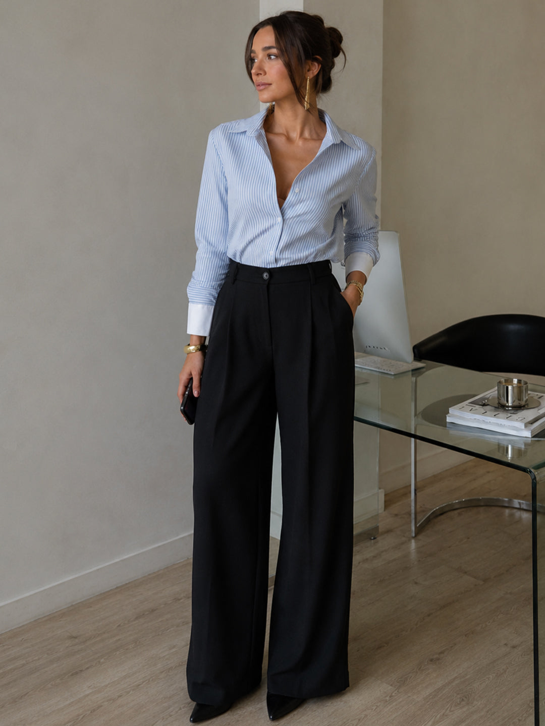 Blue Stripe Double Cuff Detail Shirt