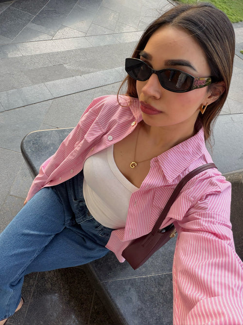 Pink Stripe Dual Pocket Oversized Shirt