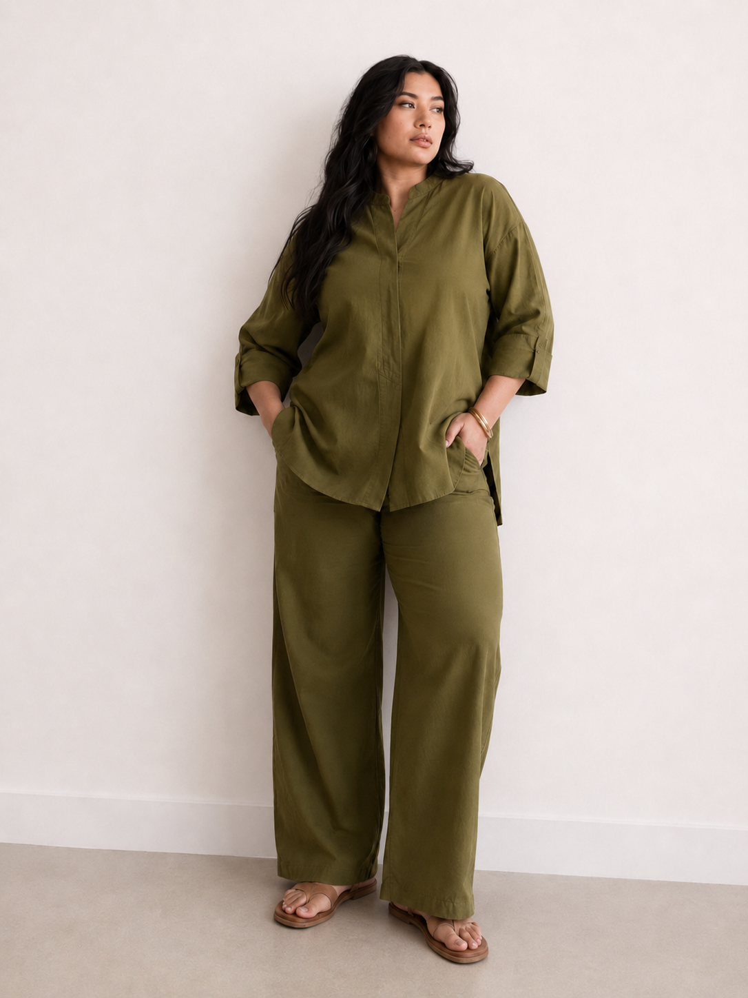PaperLite Poplin Olive Oversized Co-ord Set