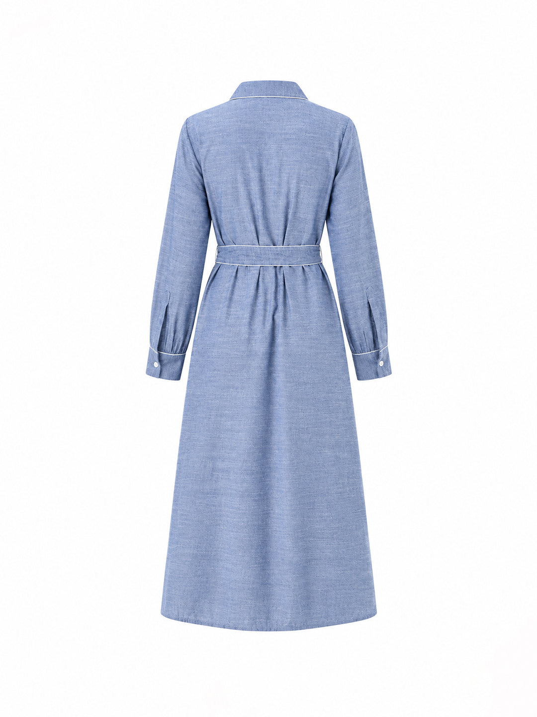 Blue Chambray Colorblock Shirt Midi Dress