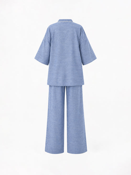 Blue Lace Detail Chambray Co-Ord