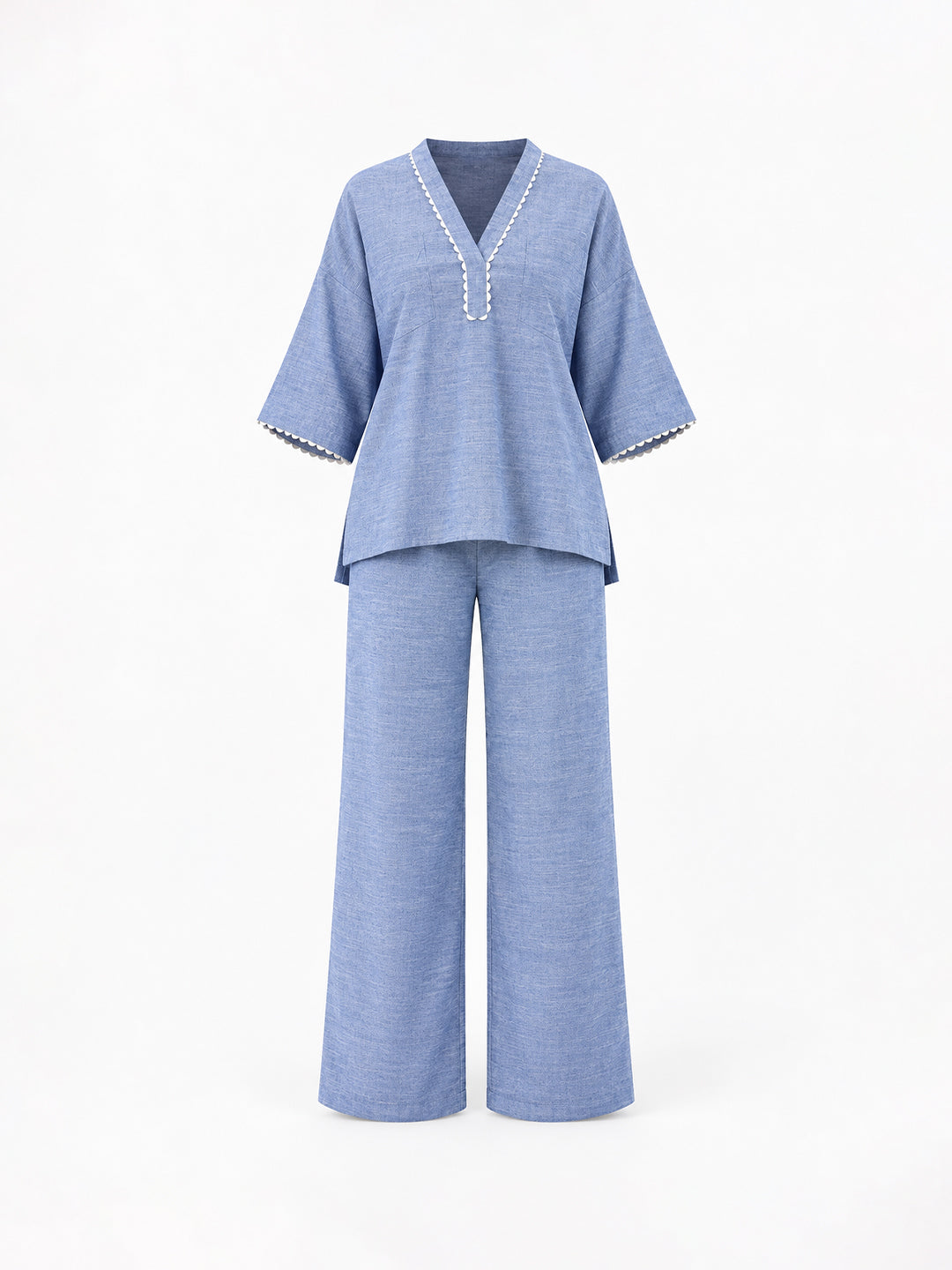 Blue Lace Detail Chambray Co-Ord