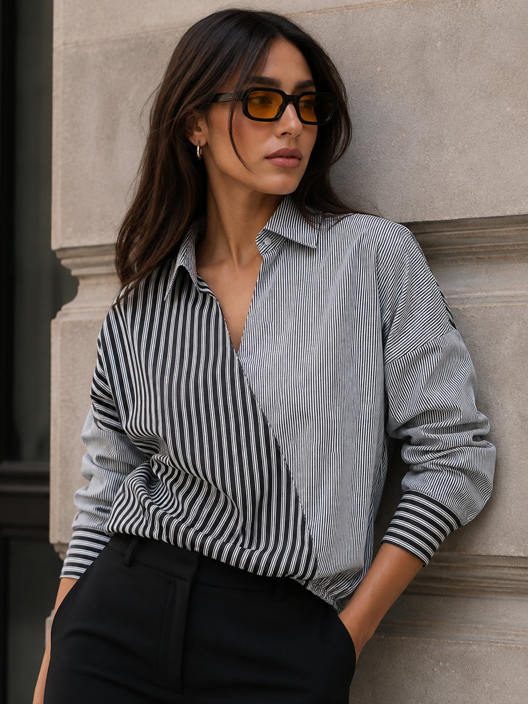 Black Stripe Wrap Top