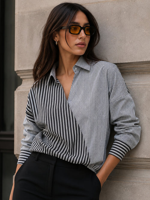 Black Stripe Wrap Top